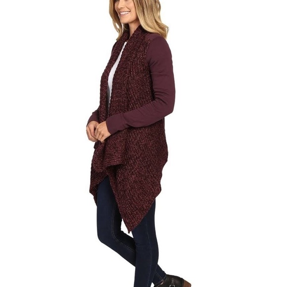 NWOT Prana Demure Eggplant Knit Open Front Draped Cardigan - Picture 3 of 15